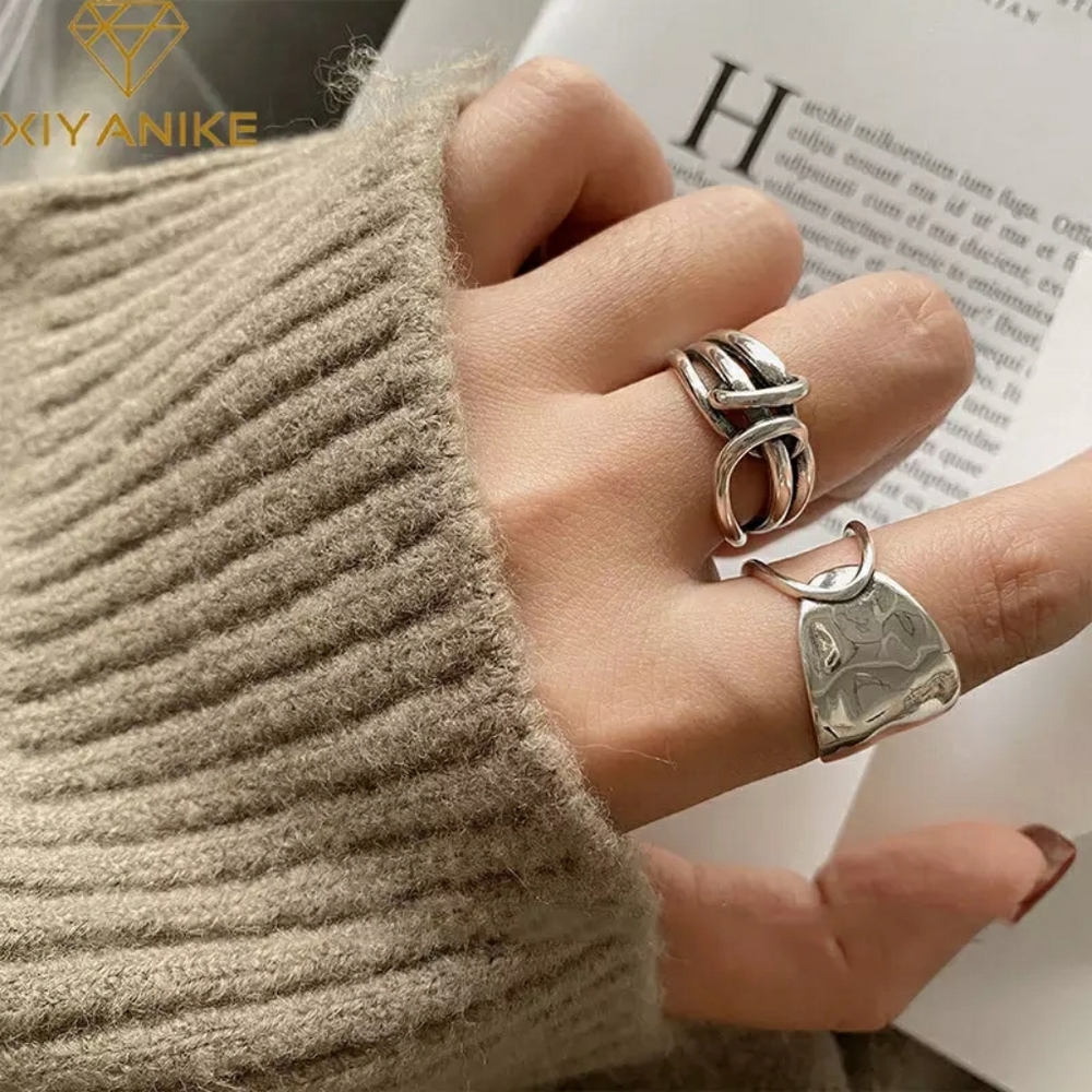 NEW Wide Abstract 925 Sterling Silver Half Spoon Ring - Picture 8 of 10